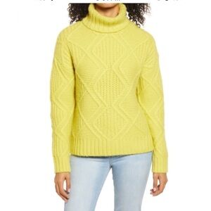 Caslon Chunky Cable Knit Yellow Citron Turtleneck Sweater